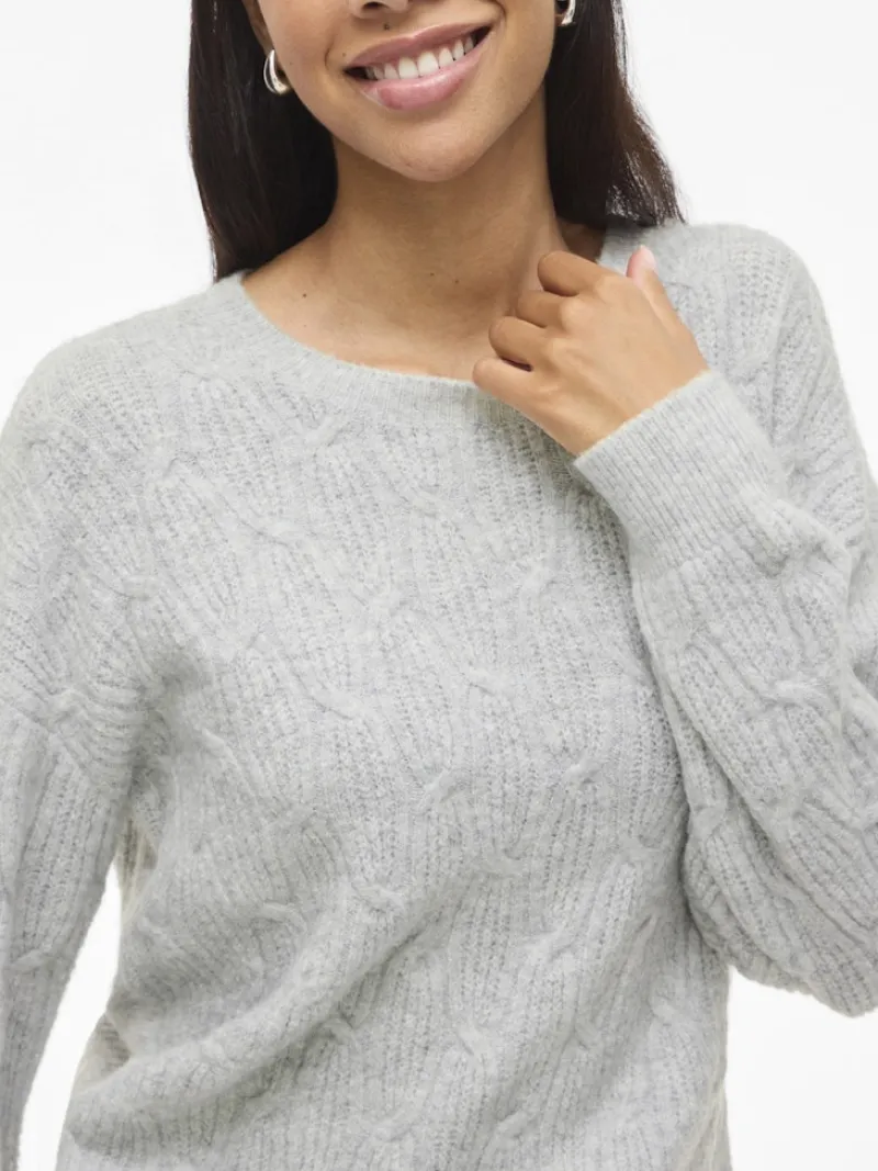 Vila Pullover & Sweatshirts*SSIA O-NECK L/S CABEL KNIT TOP -NOOS Light Grey Melange