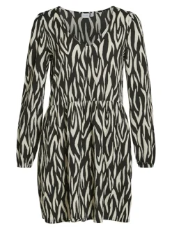 Vila Kleider*YA LULA V-NECK L/S DRESS/SU/LC Black