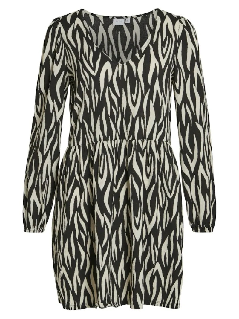 Vila Kleider*YA LULA V-NECK L/S DRESS/SU/LC Black