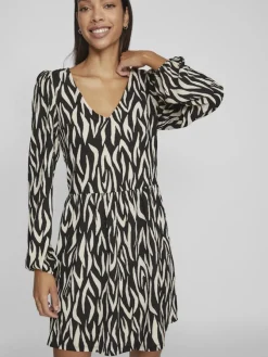 Vila Kleider*YA LULA V-NECK L/S DRESS/SU/LC Black