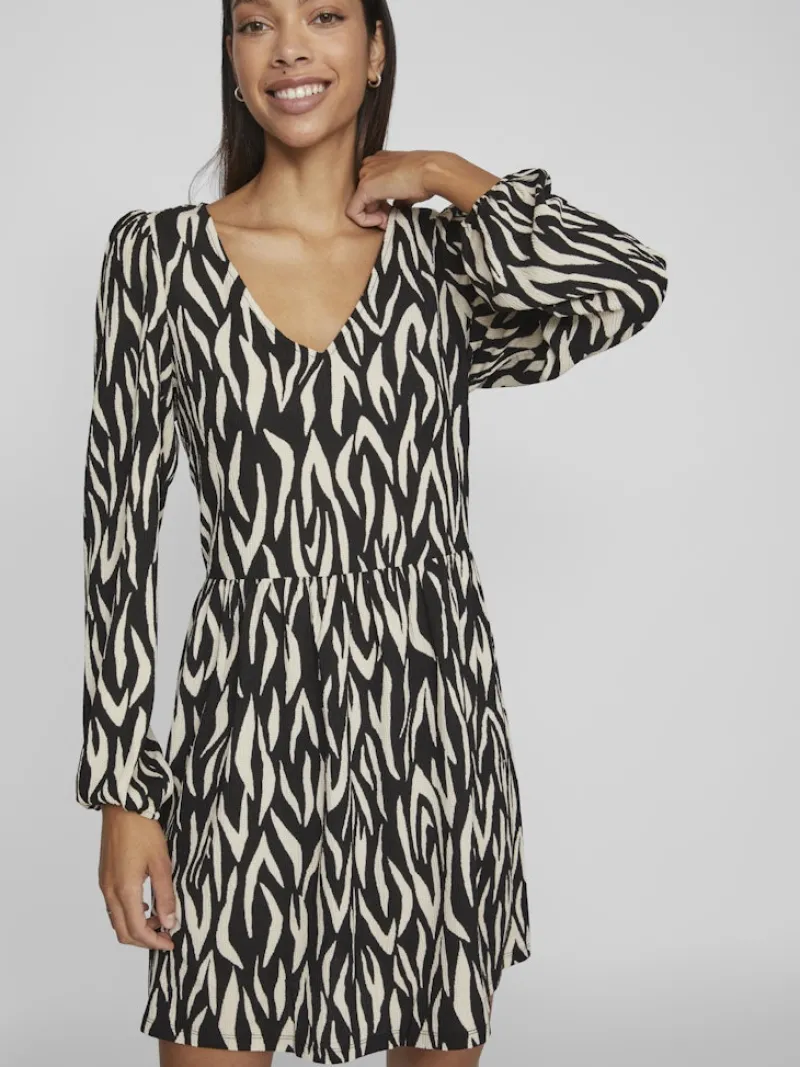 Vila Kleider*YA LULA V-NECK L/S DRESS/SU/LC Black