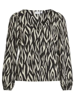 Vila Blusen*YA LULA V-NECK L/S TOP/SU/LC Black