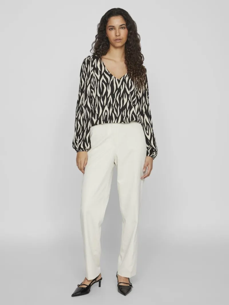 Vila Blusen*YA LULA V-NECK L/S TOP/SU/LC Black