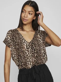 Vila Shirts*YA S/S V-NECK TOP Black