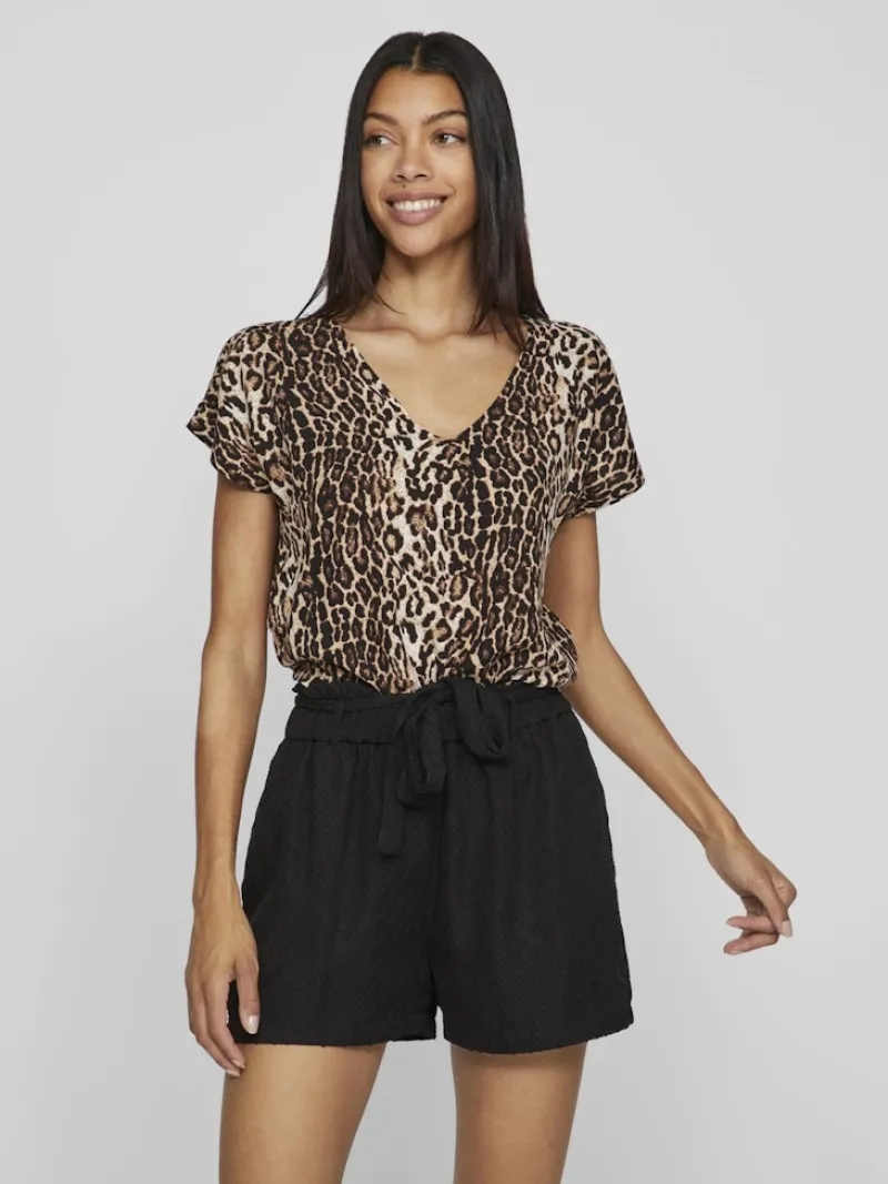 Vila Shirts*YA S/S V-NECK TOP Black