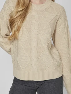 Vila Pullover & Sweatshirts*VILOU O-NECK L/S CABLE KNIT TOP - NOOS Feather Gray