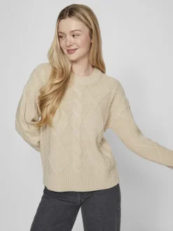 Vila Pullover & Sweatshirts*VILOU O-NECK L/S CABLE KNIT TOP - NOOS Feather Gray