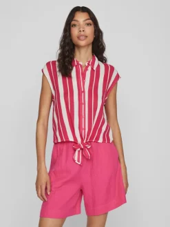Vila Blusen*VILULLY S/L TIE TOP pink yarrow