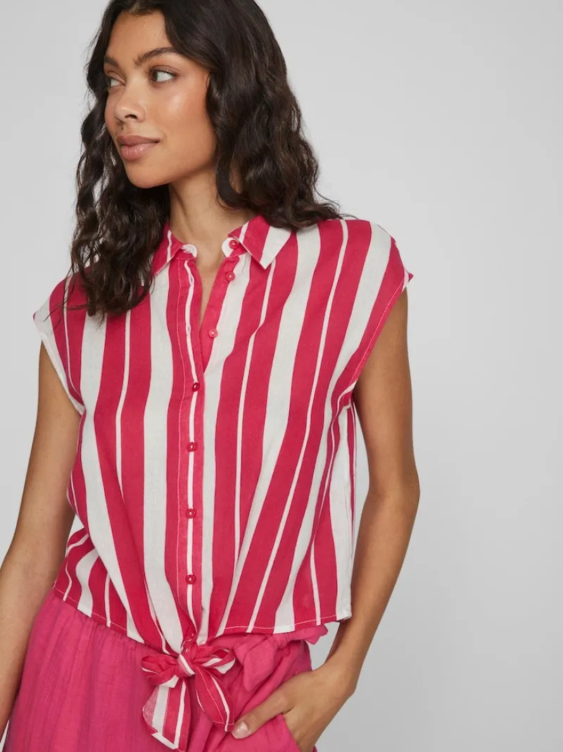 Vila Blusen*VILULLY S/L TIE TOP pink yarrow