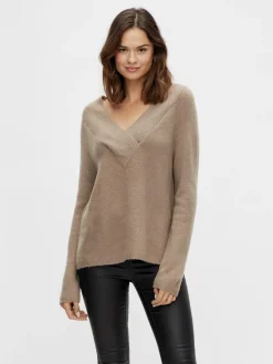 Vila Pullover & Sweatshirts*VIMADELIA V-NECK L/S KNIT TOP - NOOS fungi