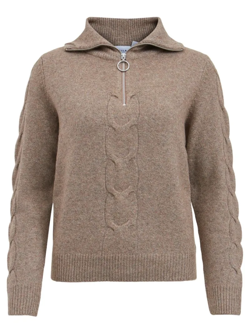 Vila Pullover & Sweatshirts*VIOALY L/S ZIPPER KNIT TOP/SU/PB Portabella