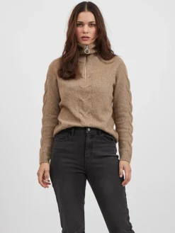 Vila Pullover & Sweatshirts*VIOALY L/S ZIPPER KNIT TOP/SU/PB Portabella