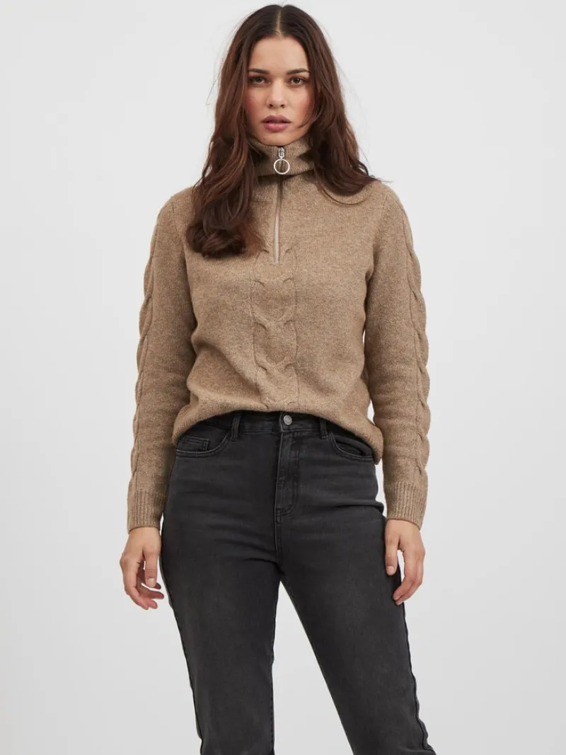 Vila Pullover & Sweatshirts*VIOALY L/S ZIPPER KNIT TOP/SU/PB Portabella