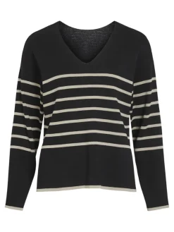 Vila Pullover & Sweatshirts*VIOSTRIA V-NECK L/S REV TOP-NOOS black beauty