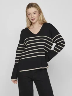 Vila Pullover & Sweatshirts*VIOSTRIA V-NECK L/S REV TOP-NOOS black beauty