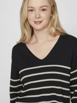 Vila Pullover & Sweatshirts*VIOSTRIA V-NECK L/S REV TOP-NOOS black beauty