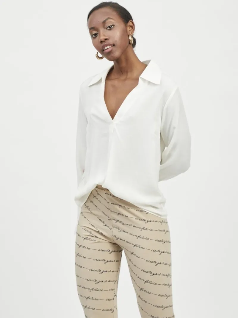 Vila Blusen*VIPALLI L/S TOP/PB whisper white