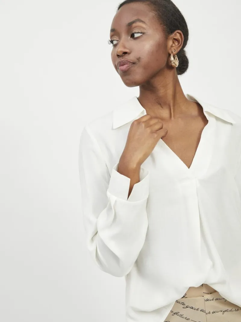 Vila Blusen*VIPALLI L/S TOP/PB whisper white