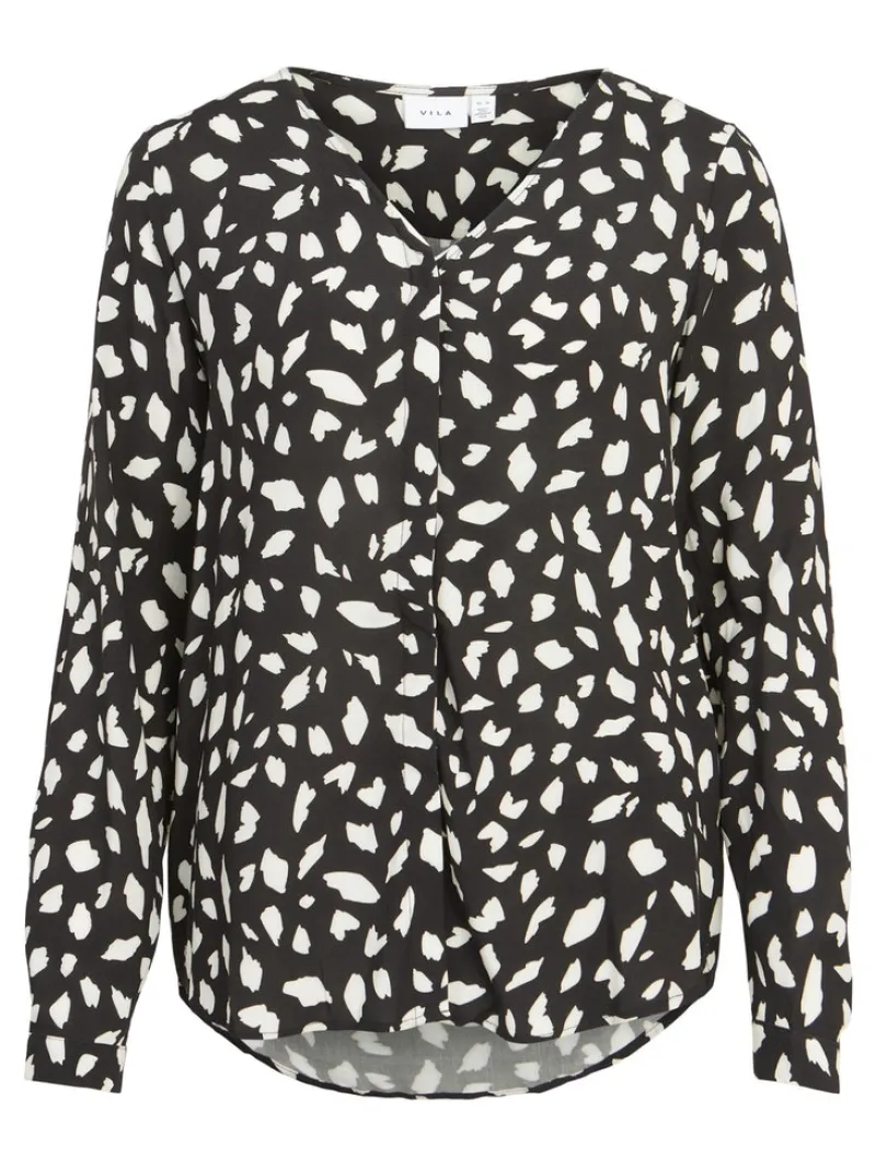 Vila Blusen*VIPAYA V-NECK L/S SHIRT - NOOS Black-Ckicka