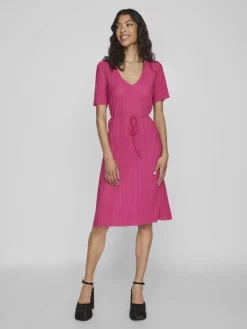 Vila Kleider*VIPLISA V-NECK S/S DRESS/SU/VOL pink yarrow
