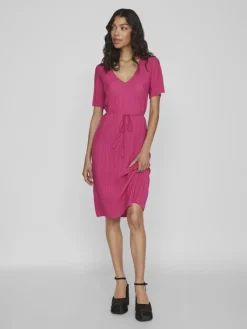 Vila Kleider*VIPLISA V-NECK S/S DRESS/SU/VOL pink yarrow