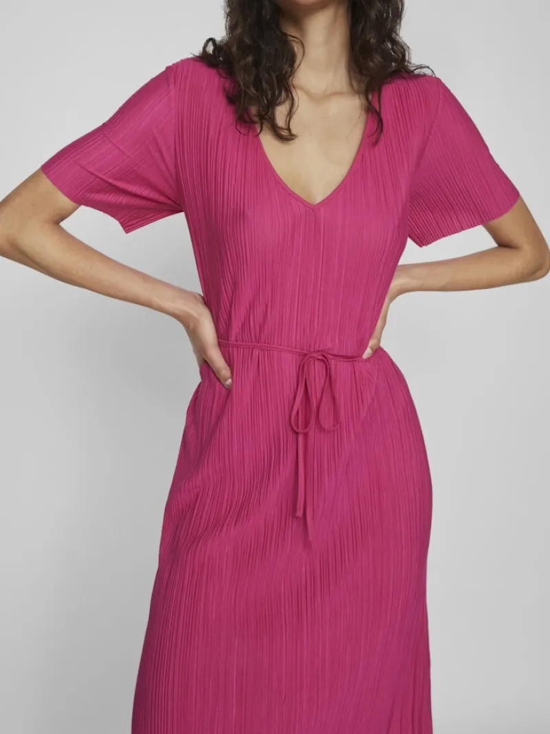 Vila Kleider*VIPLISA V-NECK S/S DRESS/SU/VOL pink yarrow