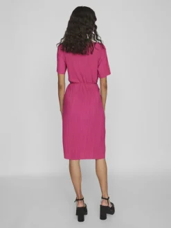 Vila Kleider*VIPLISA V-NECK S/S DRESS/SU/VOL pink yarrow