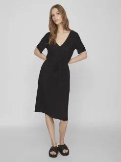 Vila Kleider*VIPLISA V-NECK S/S DRESS/SU/VOL Black