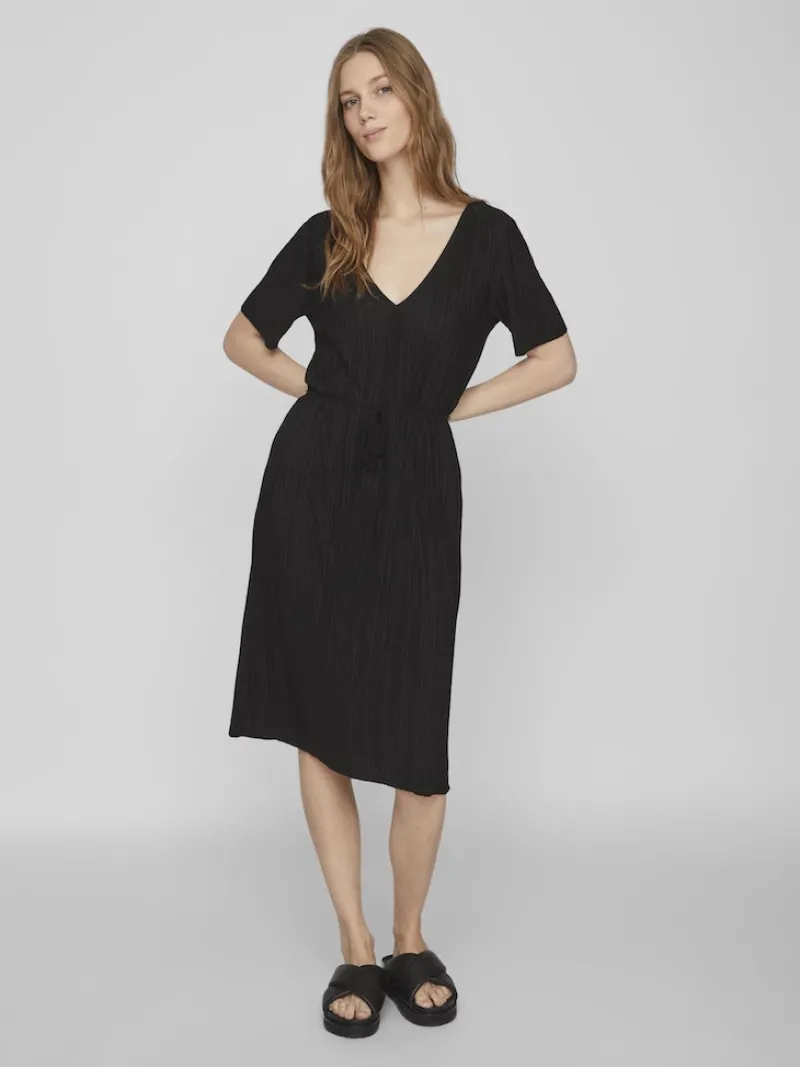 Vila Kleider*VIPLISA V-NECK S/S DRESS/SU/VOL Black