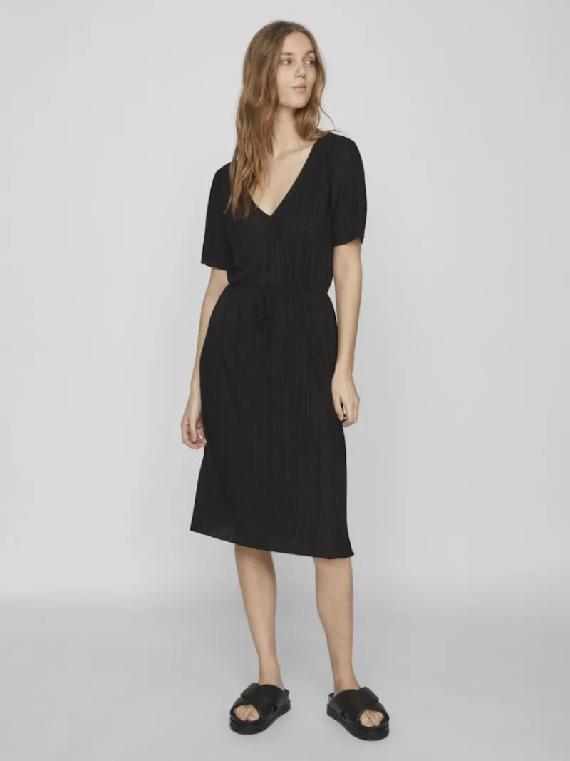 Vila Kleider*VIPLISA V-NECK S/S DRESS/SU/VOL Black