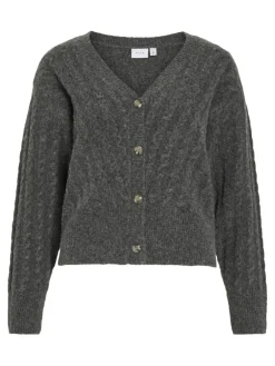 Vila Pullover & Sweatshirts*VIRELLI V-NECK L/S CABLE KNIT CARDI/BFS Dark Grey Melange
