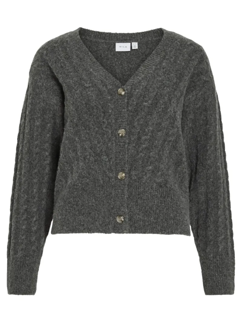 Vila Pullover & Sweatshirts*VIRELLI V-NECK L/S CABLE KNIT CARDI/BFS Dark Grey Melange