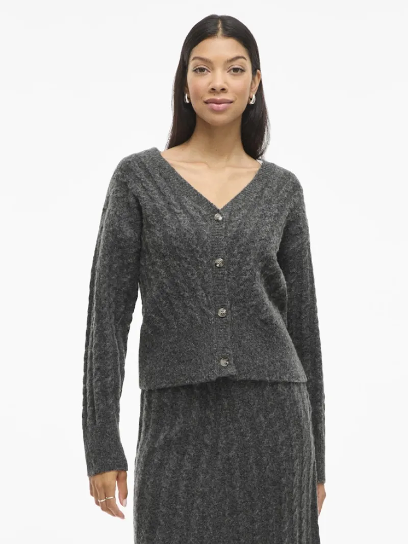 Vila Pullover & Sweatshirts*VIRELLI V-NECK L/S CABLE KNIT CARDI/BFS Dark Grey Melange