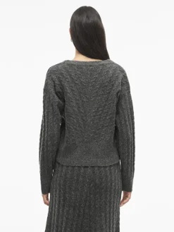 Vila Pullover & Sweatshirts*VIRELLI V-NECK L/S CABLE KNIT CARDI/BFS Dark Grey Melange