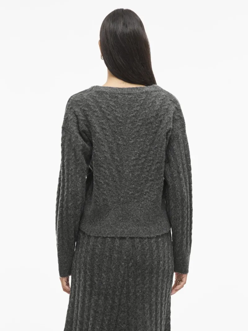 Vila Pullover & Sweatshirts*VIRELLI V-NECK L/S CABLE KNIT CARDI/BFS Dark Grey Melange