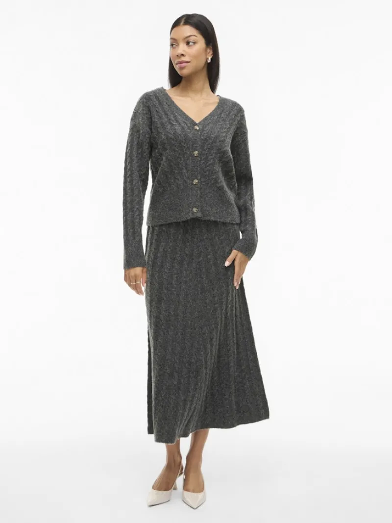 Vila Pullover & Sweatshirts*VIRELLI V-NECK L/S CABLE KNIT CARDI/BFS Dark Grey Melange