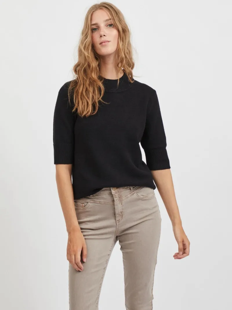 Vila Pullover & Sweatshirts*VIRIL CREW NECK 2/4 KNIT TOP - NOOS Black