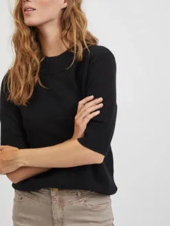 Vila Pullover & Sweatshirts*VIRIL CREW NECK 2/4 KNIT TOP - NOOS Black
