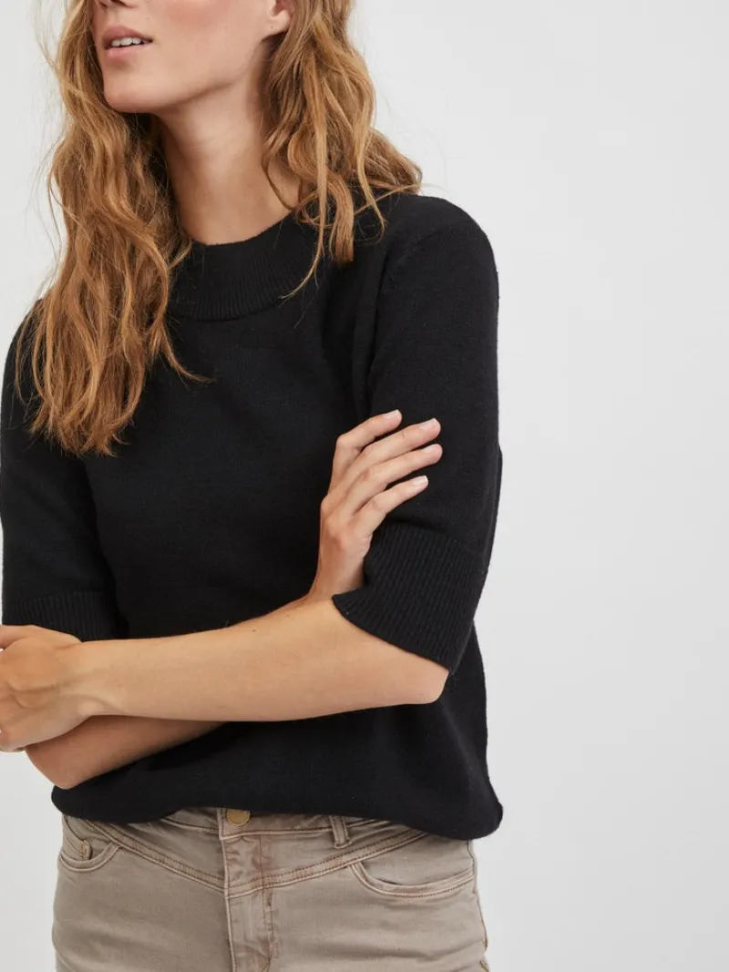 Vila Pullover & Sweatshirts*VIRIL CREW NECK 2/4 KNIT TOP - NOOS Black