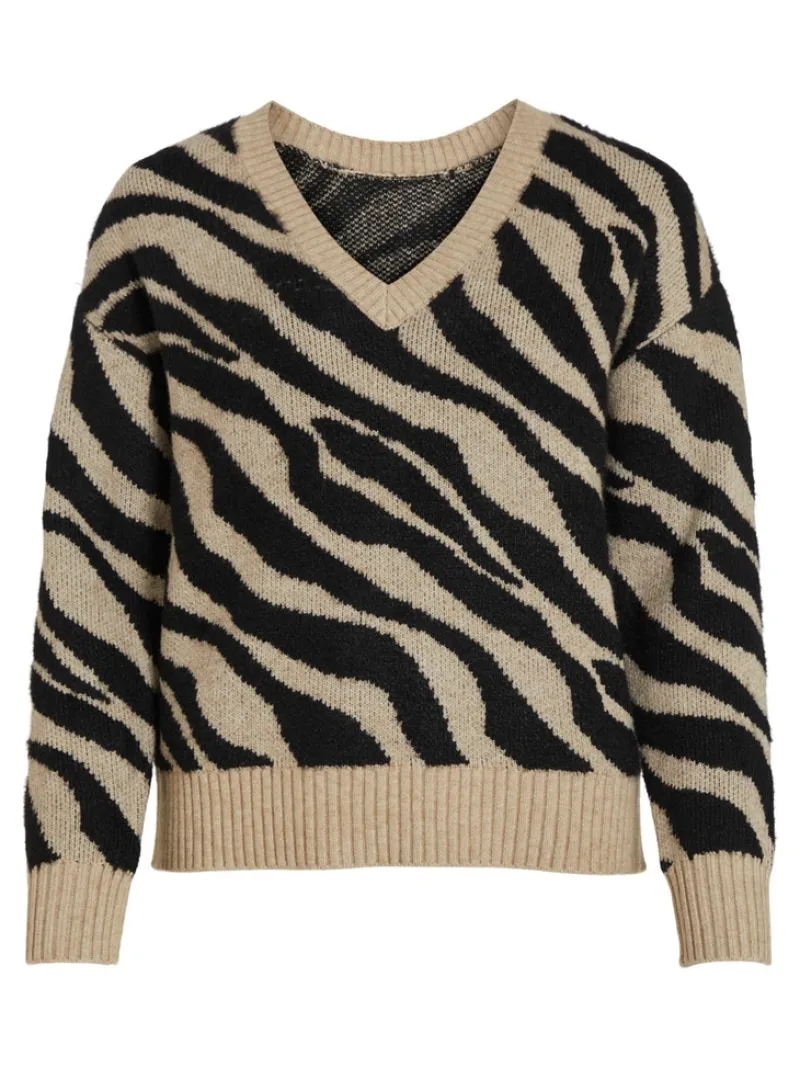 Vila Pullover & Sweatshirts*VIRIL FEAMI MIX V-NECK L/S KNIT TOP-NOOS natural melange