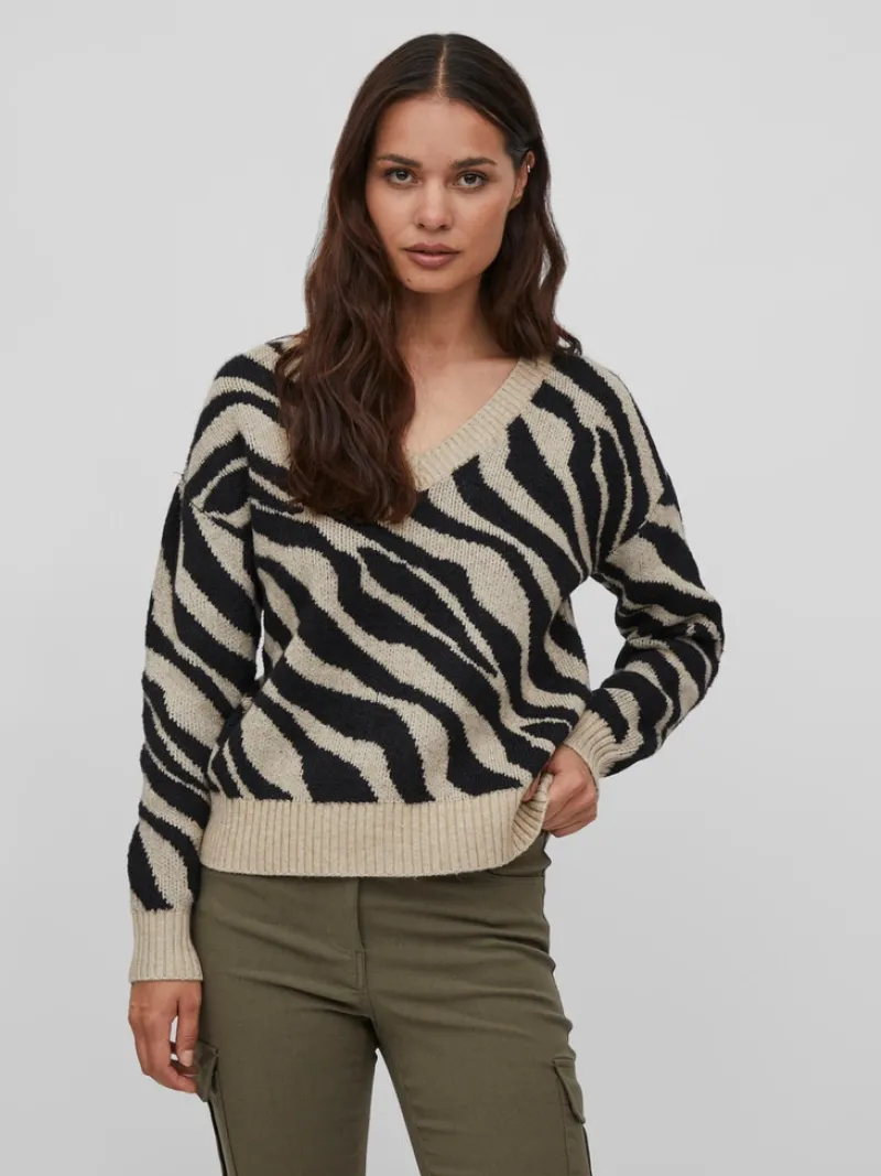 Vila Pullover & Sweatshirts*VIRIL FEAMI MIX V-NECK L/S KNIT TOP-NOOS natural melange