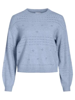 Vila Pullover & Sweatshirts*VIRIL L/S O-NECK POINTELLE KNIT TOP-NOOS kentucky blue