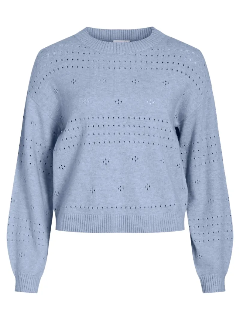 Vila Pullover & Sweatshirts*VIRIL L/S O-NECK POINTELLE KNIT TOP-NOOS kentucky blue