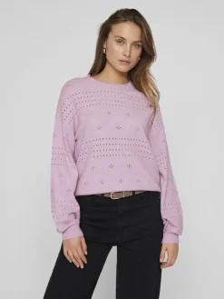 Vila Pullover & Sweatshirts*VIRIL L/S O-NECK POINTELLE KNIT TOP-NOOS winsome orchid