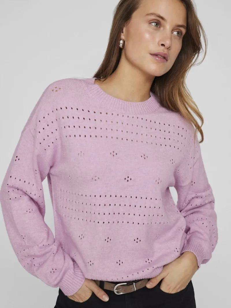 Vila Pullover & Sweatshirts*VIRIL L/S O-NECK POINTELLE KNIT TOP-NOOS winsome orchid