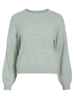 Vila Pullover & Sweatshirts*VIRIL L/S O-NECK POINTELLE KNIT TOP-NOOS silt green