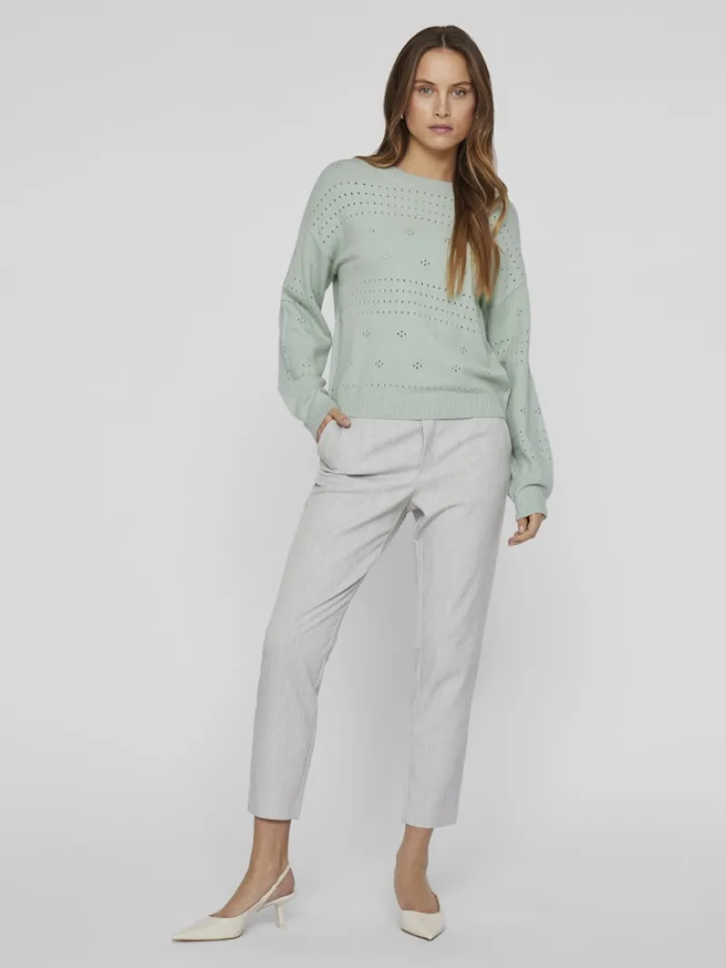 Vila Pullover & Sweatshirts*VIRIL L/S O-NECK POINTELLE KNIT TOP-NOOS silt green