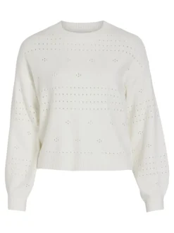 Vila Pullover & Sweatshirts*VIRIL L/S O-NECK POINTELLE KNIT TOP-NOOS white alyssum