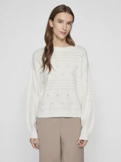 Vila Pullover & Sweatshirts*VIRIL L/S O-NECK POINTELLE KNIT TOP-NOOS white alyssum
