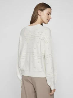 Vila Pullover & Sweatshirts*VIRIL L/S O-NECK POINTELLE KNIT TOP-NOOS white alyssum